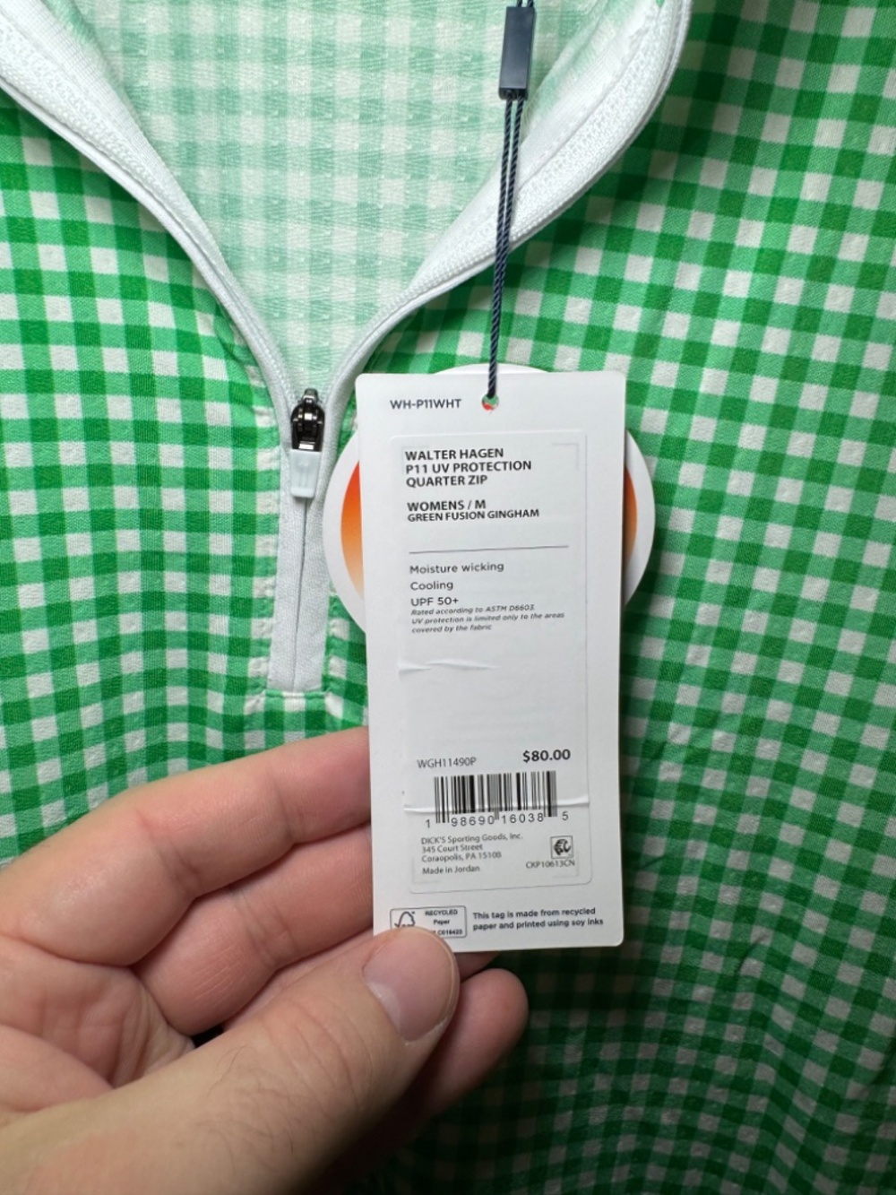 Walter Hagen Women’s Quarter Zip Golf Top MD Green Gingham UV Protection NWT - Picture 6 of 7